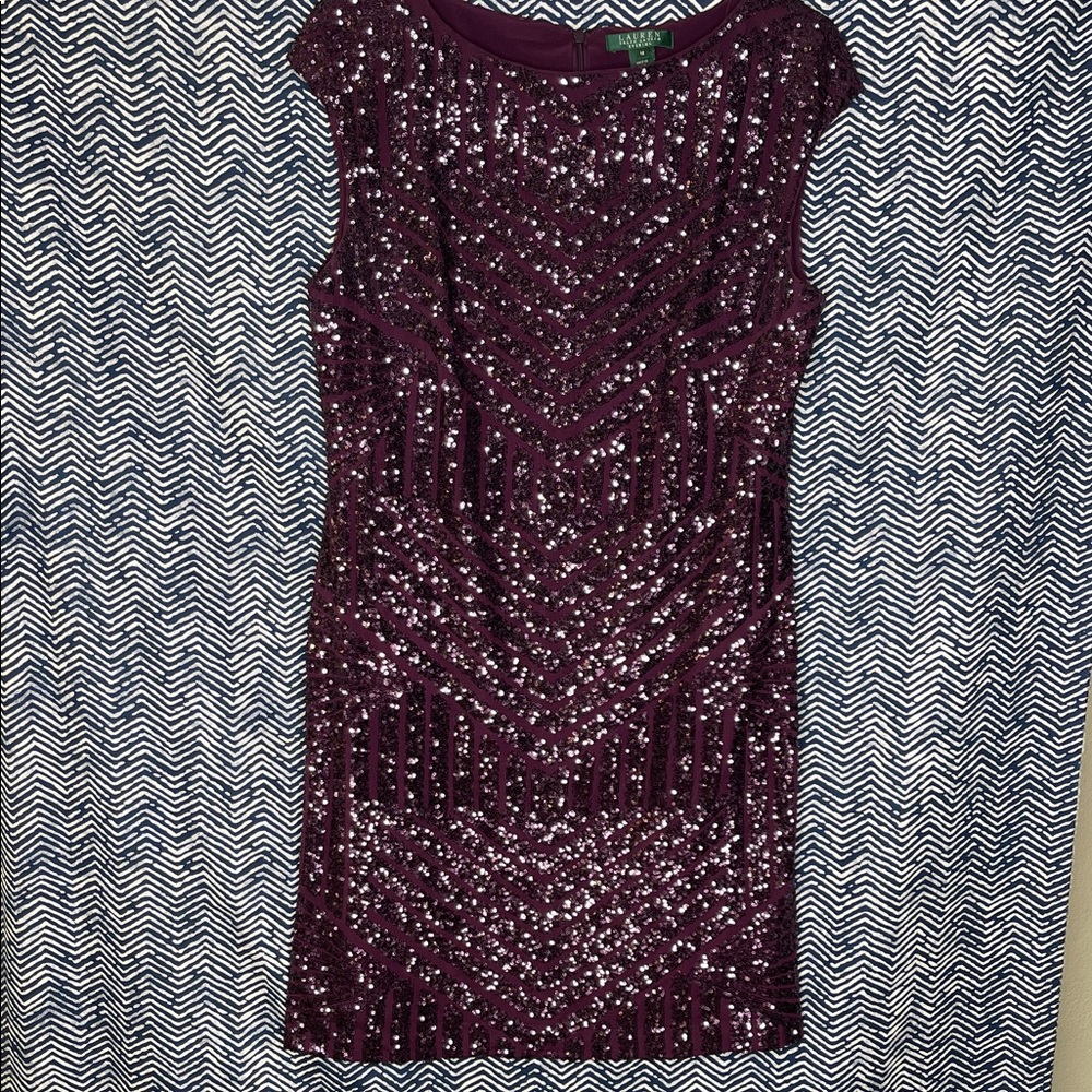 Lauren Ralph Lauren Evening Purple Sequined Cocktail Dress Size 16